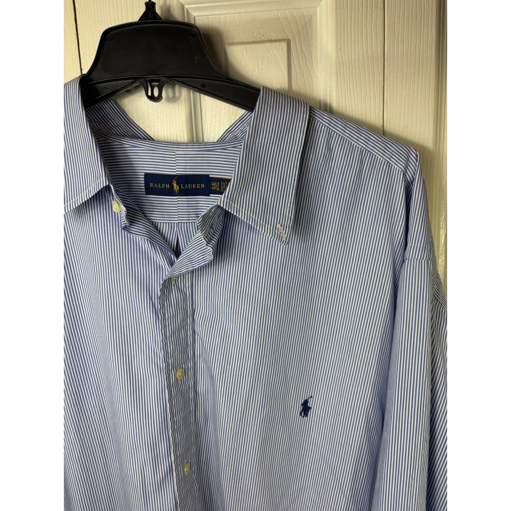 Ralph‎ Lauren Mens 4XLT Striped Button Down Shirt Blue White Long Sleeve